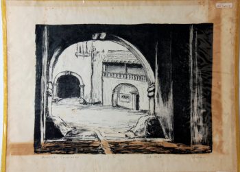 Monastery Courtyard Stone Lithograph by Arlice